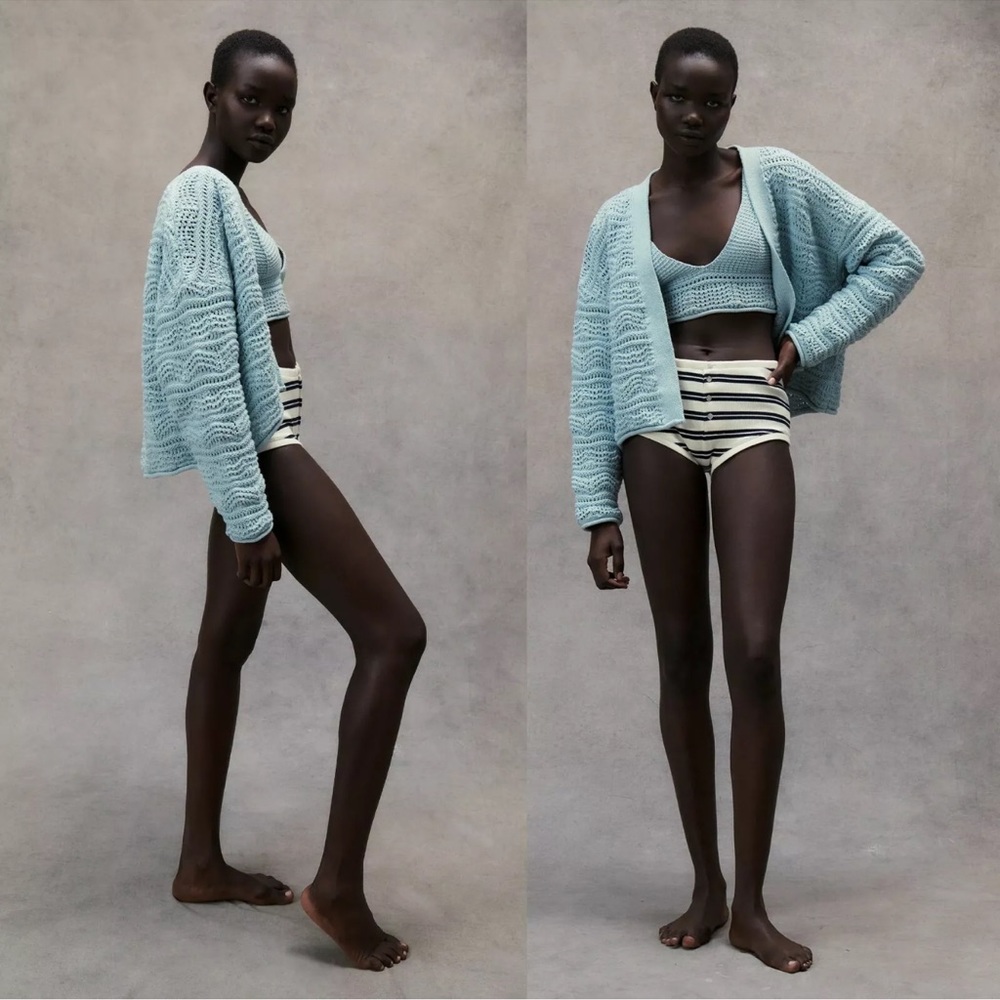 ZARA Structured Knit Jacket Blue - Picture 2 of 8